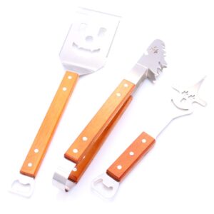 bbq spatula set with bottle opener wood handles