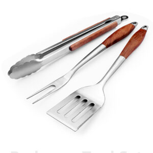 bbq tool set 4 piece stainless with wood handles