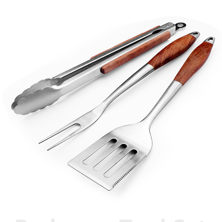 bbq tool set 4 piece stainless with wood handles