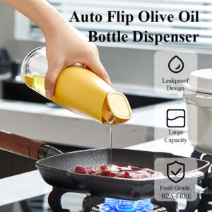 auto flip oil dispenser 500ml glass bottle