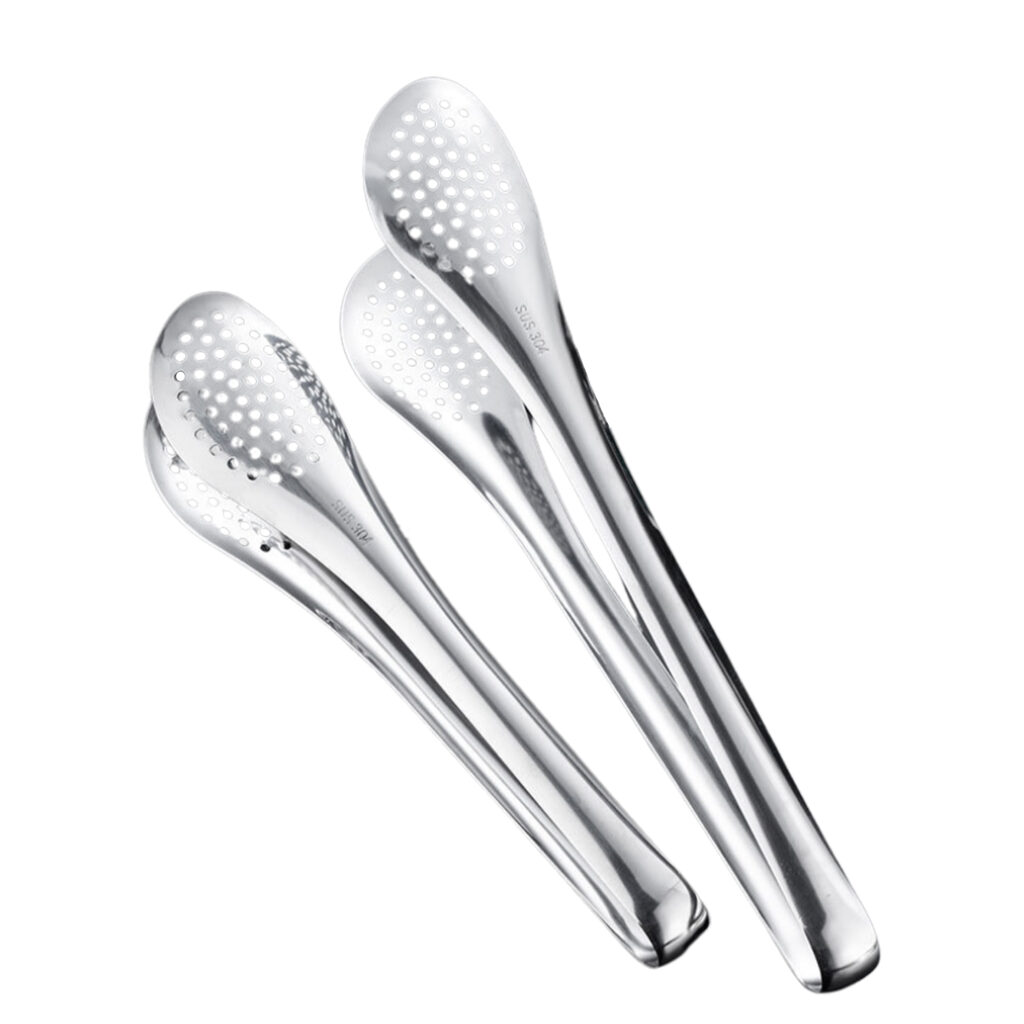 stainless bbq tongs with drainage holes