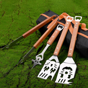 bbq spatula set with bottle opener wood handles