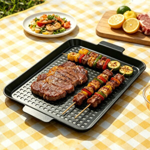 enamel mesh bbq grill tray 2 piece set