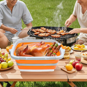 foldable bbq prep tub with locking lid
