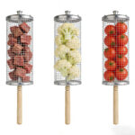 rotating bbq grill basket with wooden handle