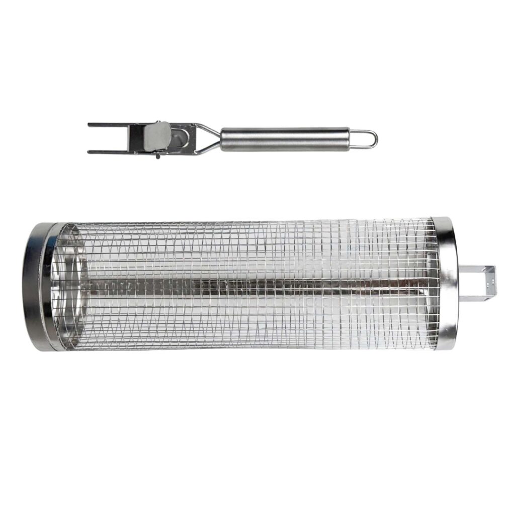 rotating bbq grill basket stainless steel handles
