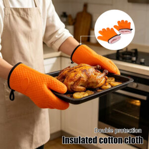 silicone bbq gloves cotton lined heat resistant