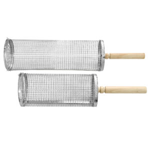 rotating bbq grill basket with wooden handle