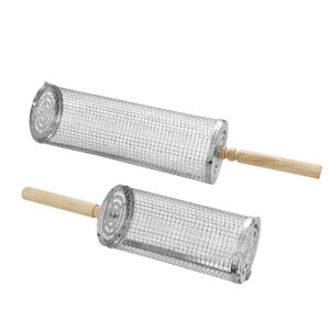 rotating bbq grill basket with wooden handle