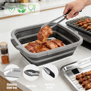 bbq folding basket set with tray clips & brush