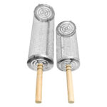 rotating bbq grill basket with wooden handle