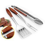 bbq tool set 4 piece stainless with wood handles