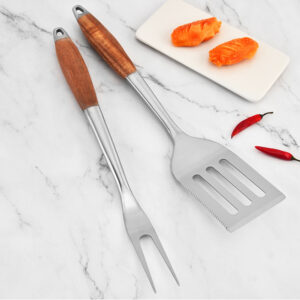 bbq tool set 4 piece stainless with wood handles