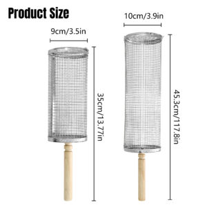rotating bbq grill basket with wooden handle