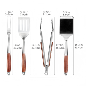 bbq tool set 4 piece stainless with wood handles