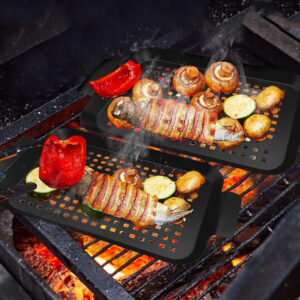 enamel mesh bbq grill tray 2 piece set