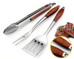 bbq tool set 4 piece stainless with wood handles