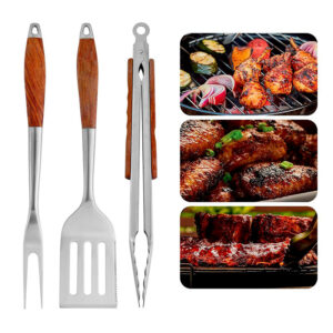 bbq tool set 4 piece stainless with wood handles