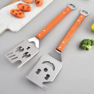 bbq spatula set with bottle opener wood handles